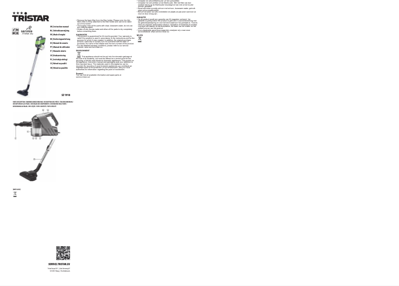 Image de la première page du manuel de l'appareil Upright SZ1918