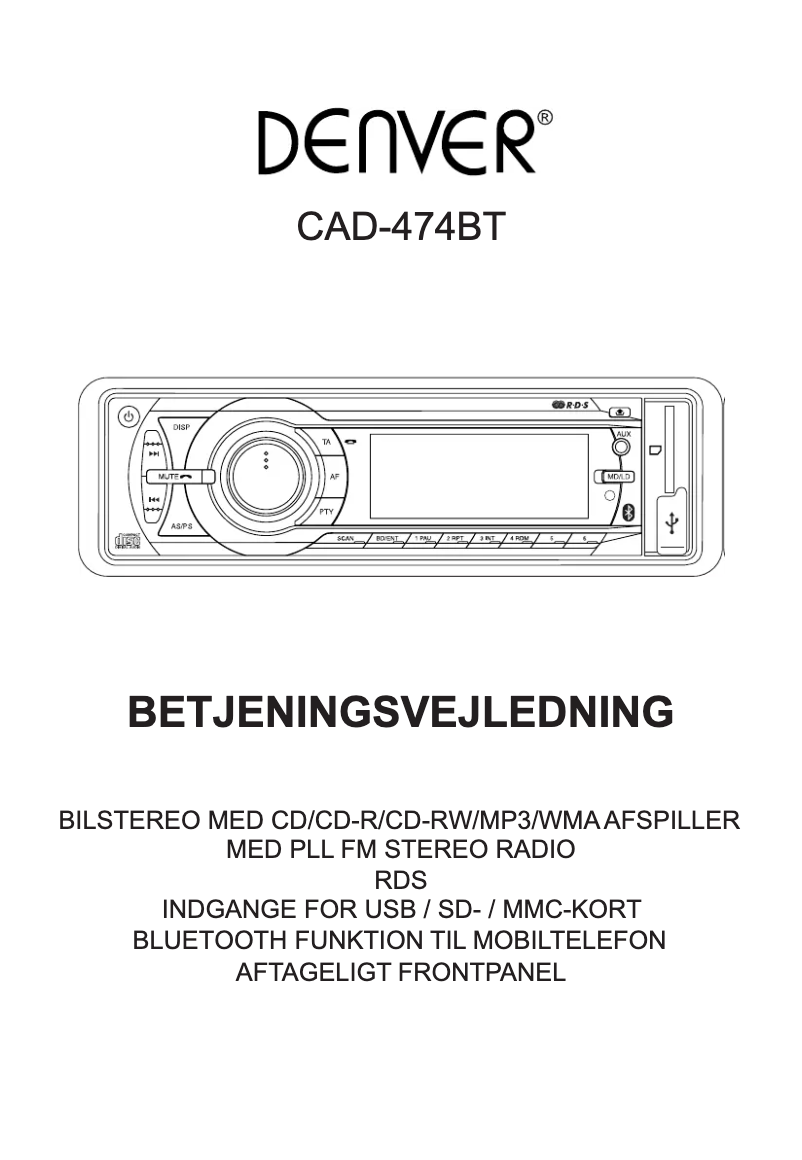Page n°1 - Manuel utilisateur Denver CAD-474BT