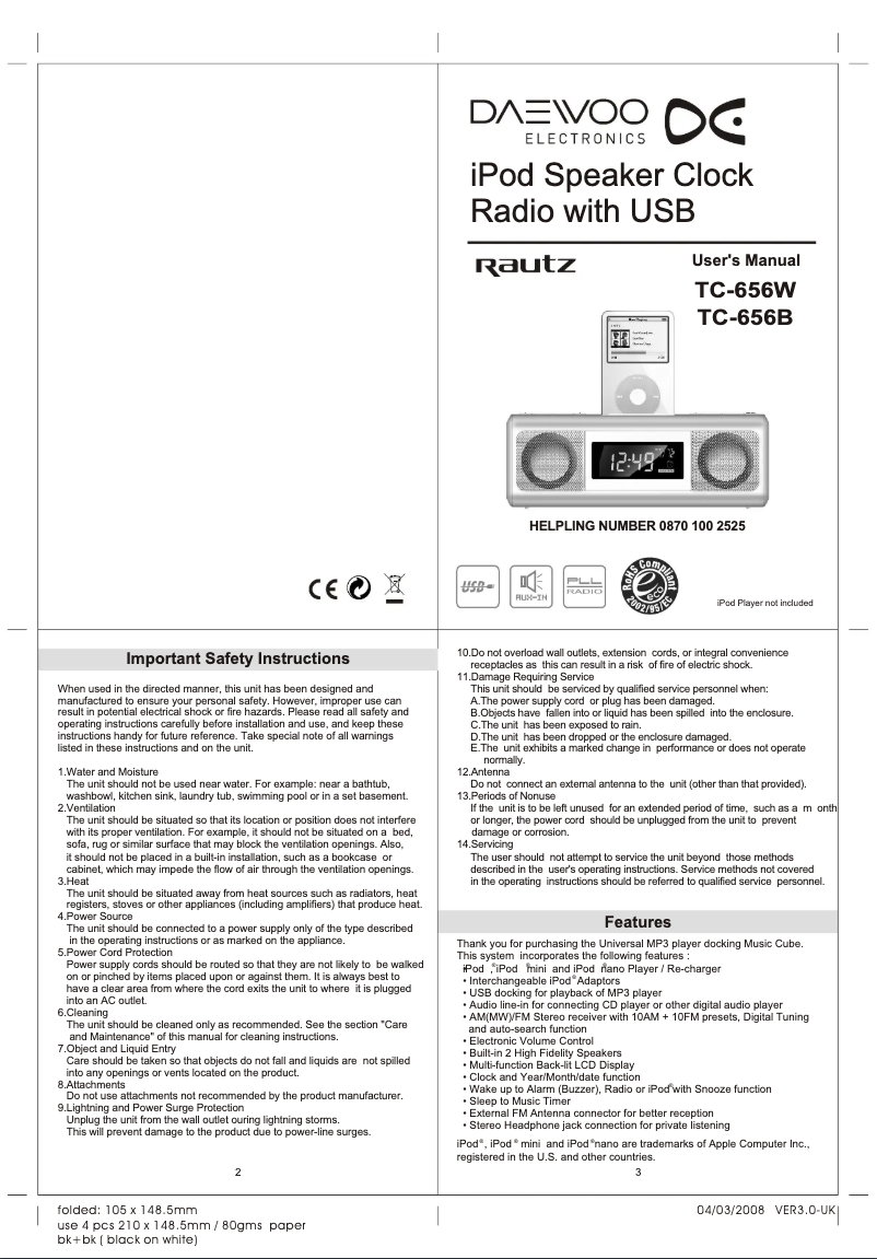 Page n°1 - Manuel utilisateur Daewoo TC-656W