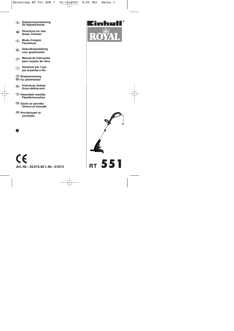 Page 1 de la notice Manuel utilisateur Einhell Royal RT 551
