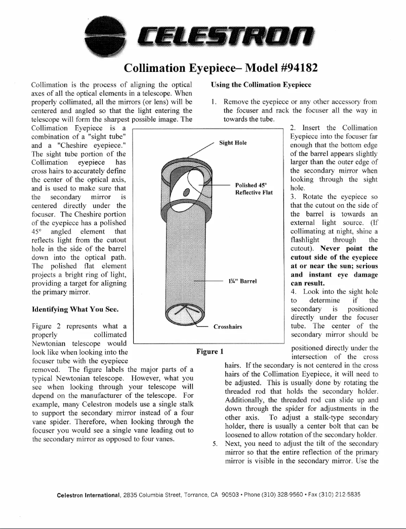 Page n°1 - Manuel utilisateur Celestron Collimation Eyepiece 94182