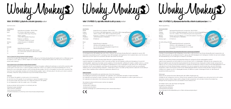 Page 1 de la notice Manuel utilisateur Wonky Monkey WM SP-BT60 Splash