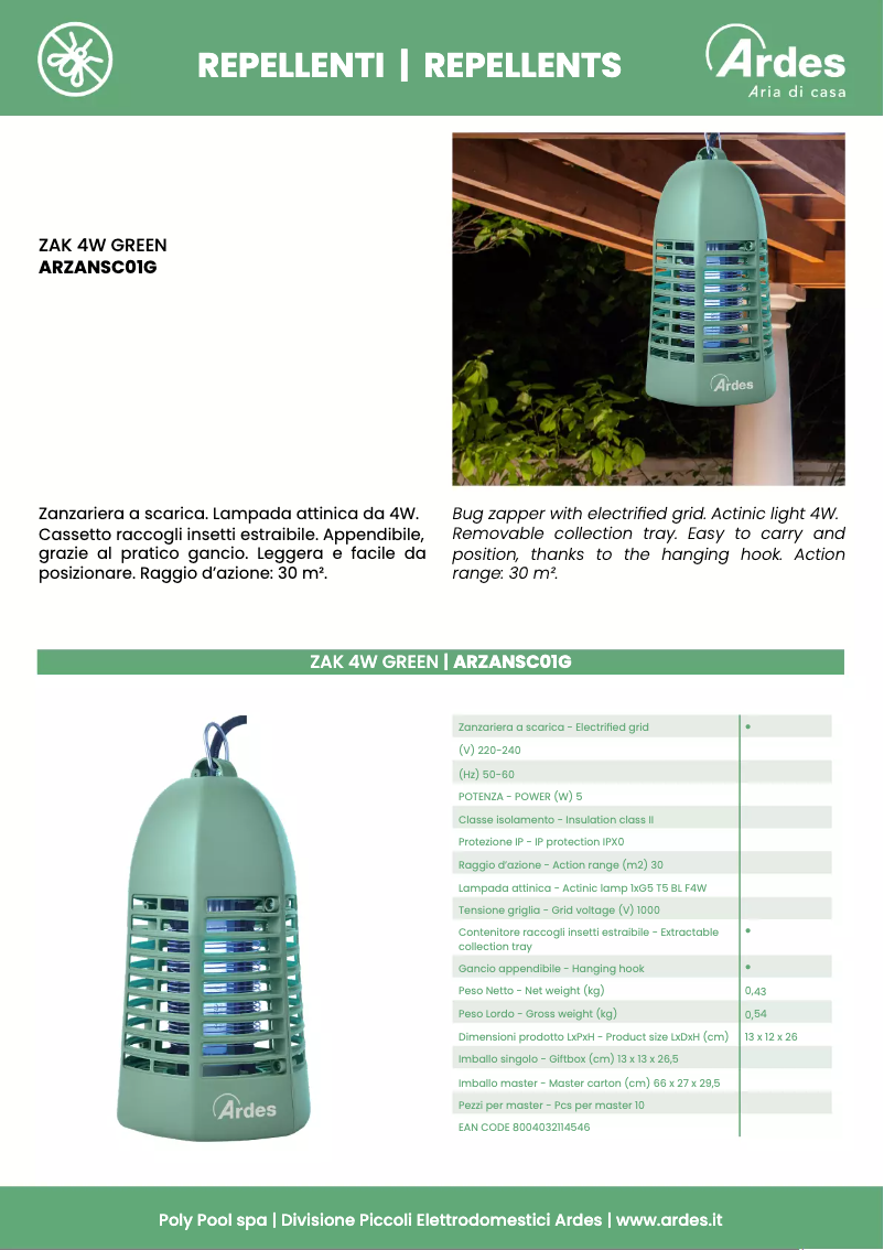 Page 1 de la notice Fiche technique Ardes ARZANSC01G