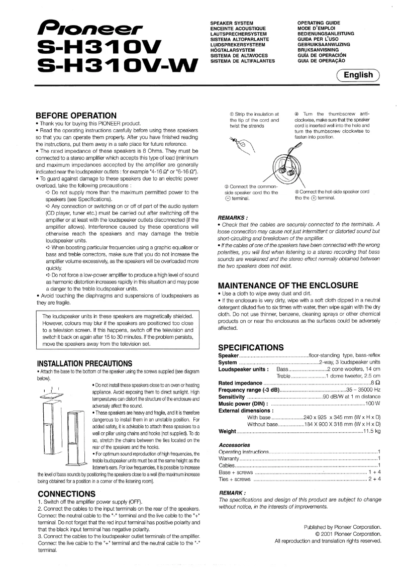 Page n°1 - Manuel utilisateur Pioneer S-H310