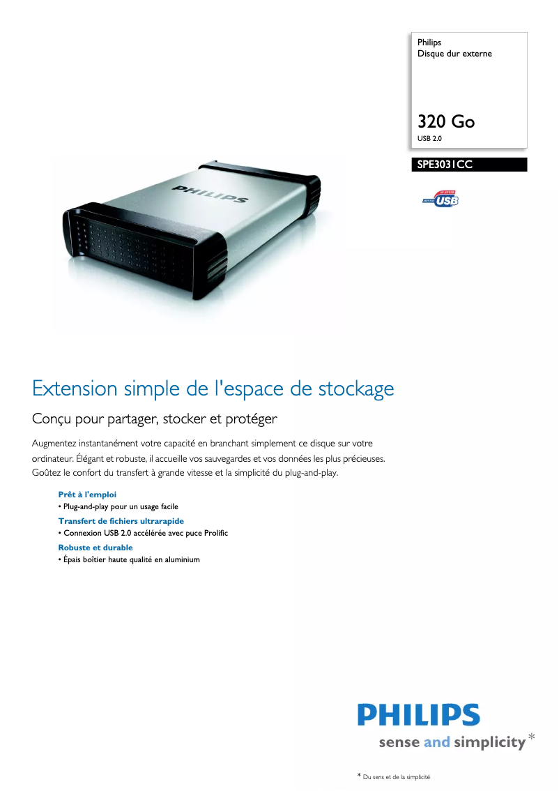Page n°1 - Fiche technique Philips SPE3031CC