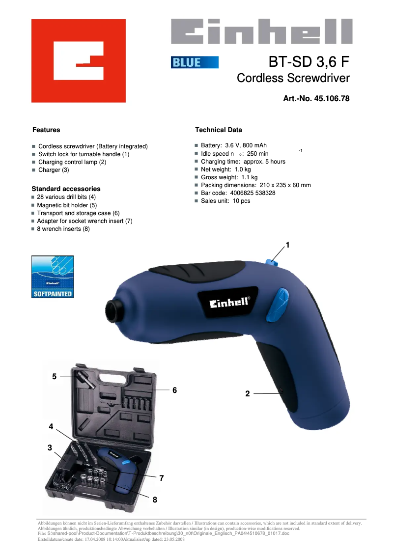 Página 1 del manual Manual de usuario Einhell BT-SD 3,6 F
