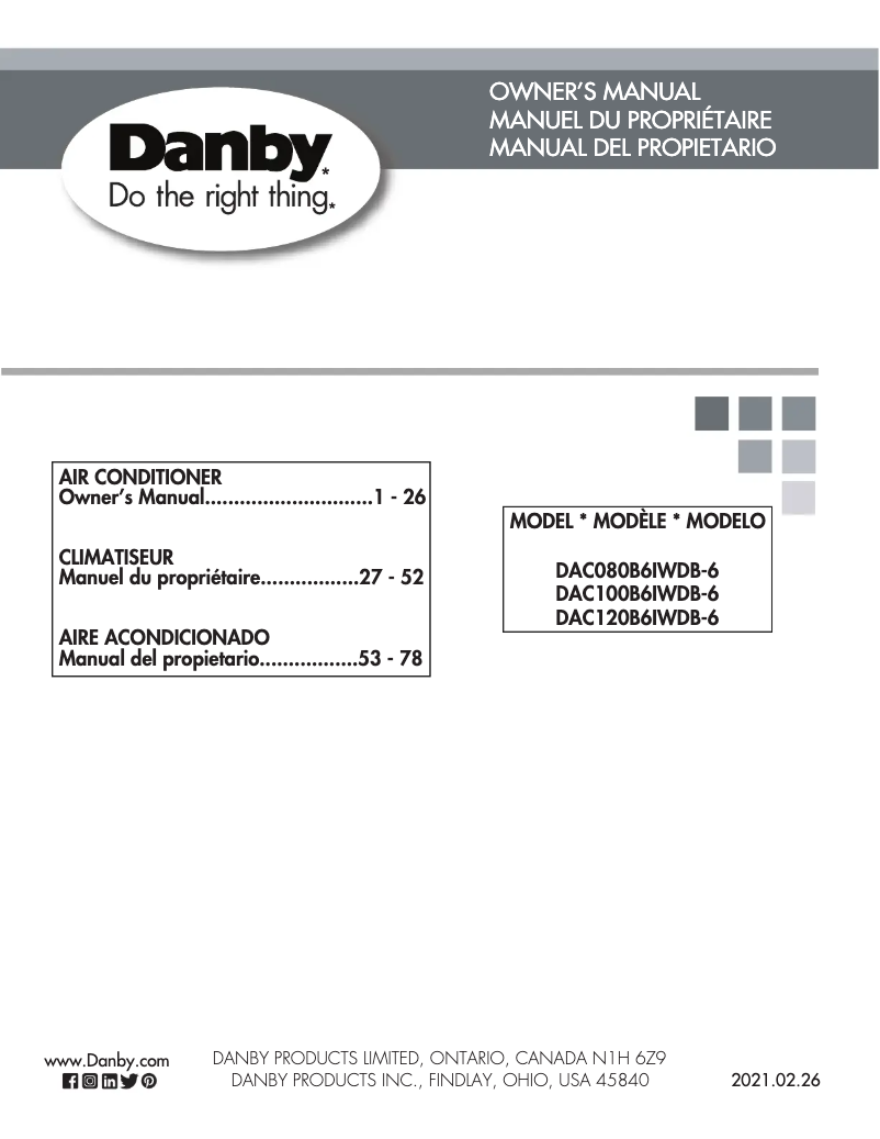 Page 1 de la notice Manuel utilisateur Danby DAC100B6IWDB-6