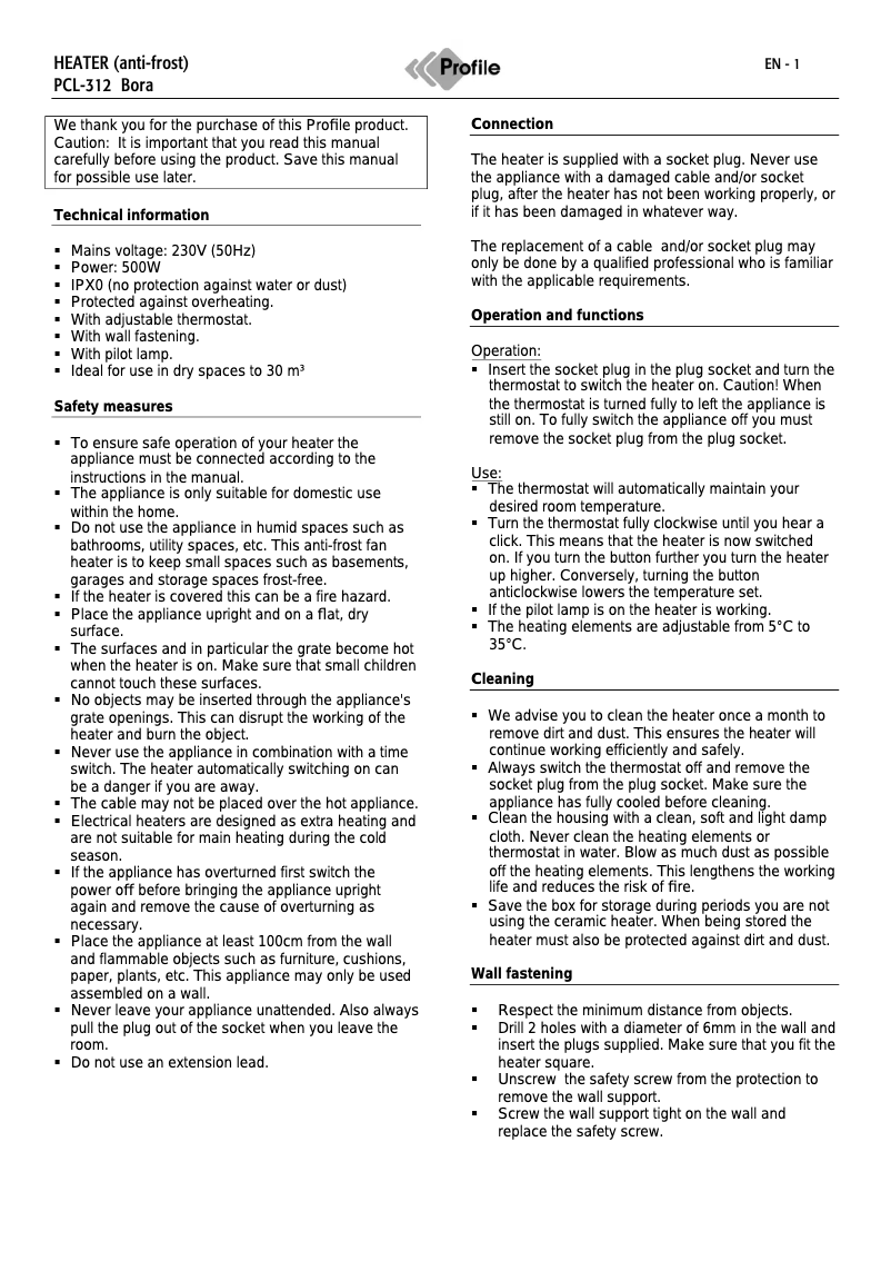 Image de la première page du manuel de l'appareil PCL-312 Bora