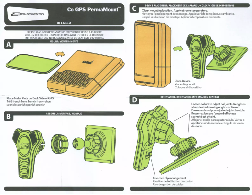 Page 1 de la notice Manuel utilisateur Bracketron Co GPS PermaMount
