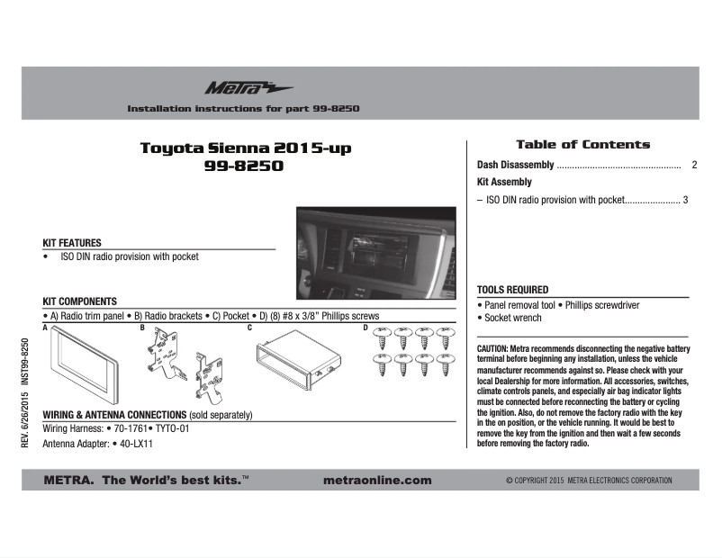 Page n°1 - Mode d'emploi Metra 99-8250