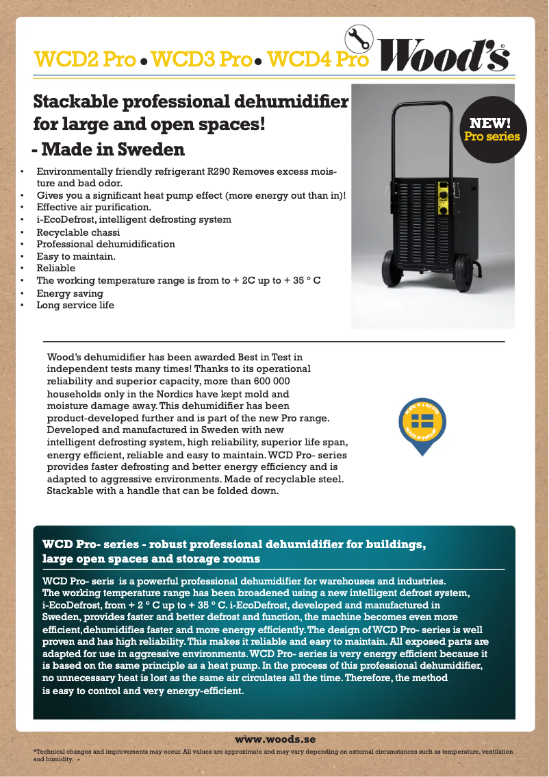 Page 1 de la notice Fiche technique Wood's WCD2 Pro