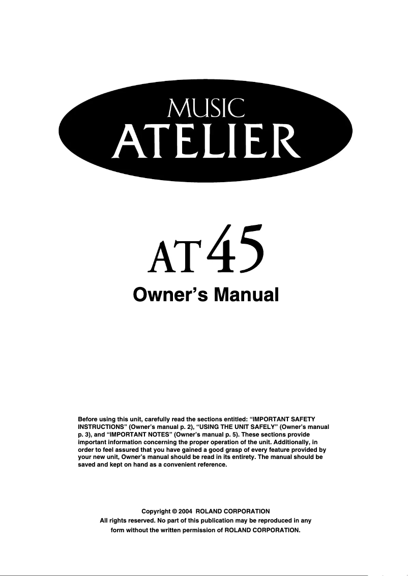 Page 1 de la notice Manuel utilisateur Roland Music Atelier AT-45