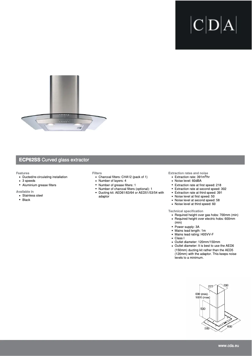Page 1 de la notice Fiche technique CDA ECP62SS