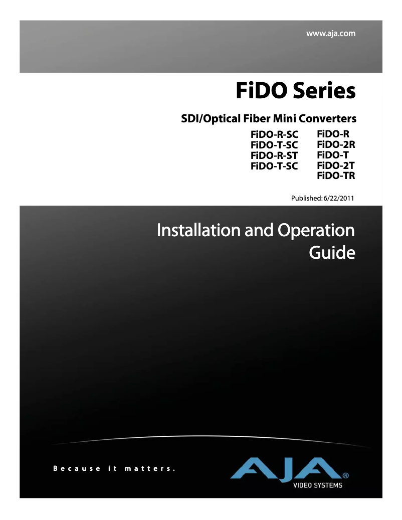 Page n°1 - Manuel utilisateur AJA FIDO-T-SC