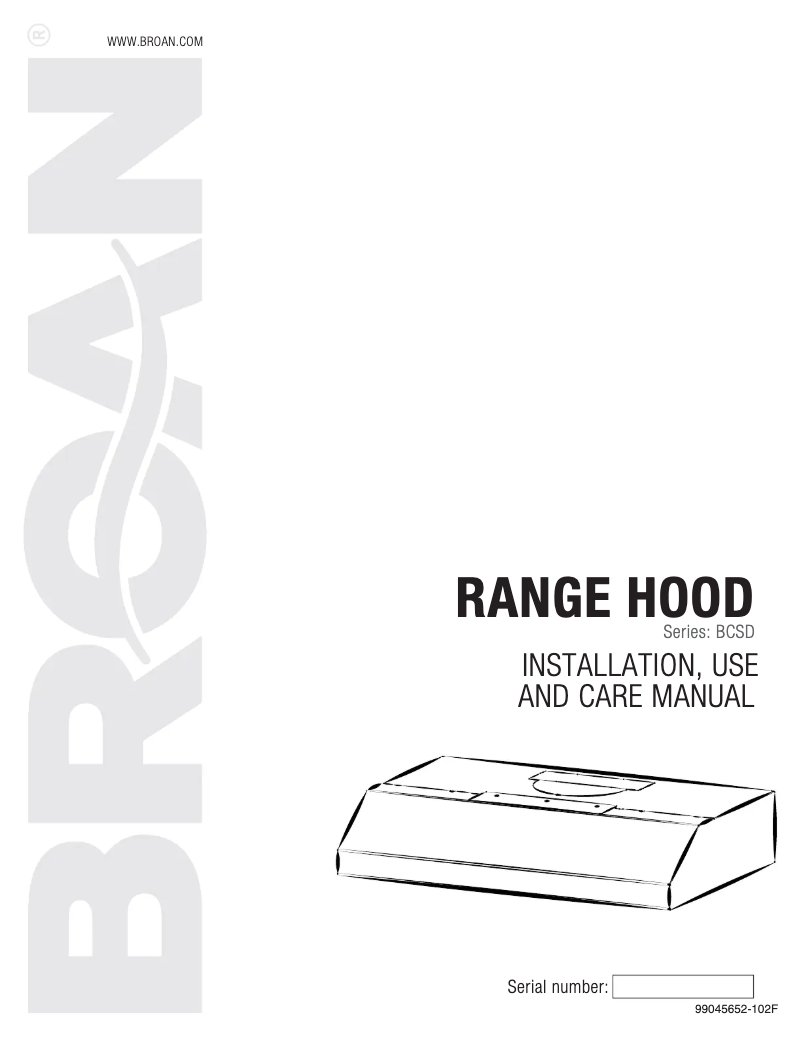 Page n°1 - Manuel utilisateur Broan BCSD130BL