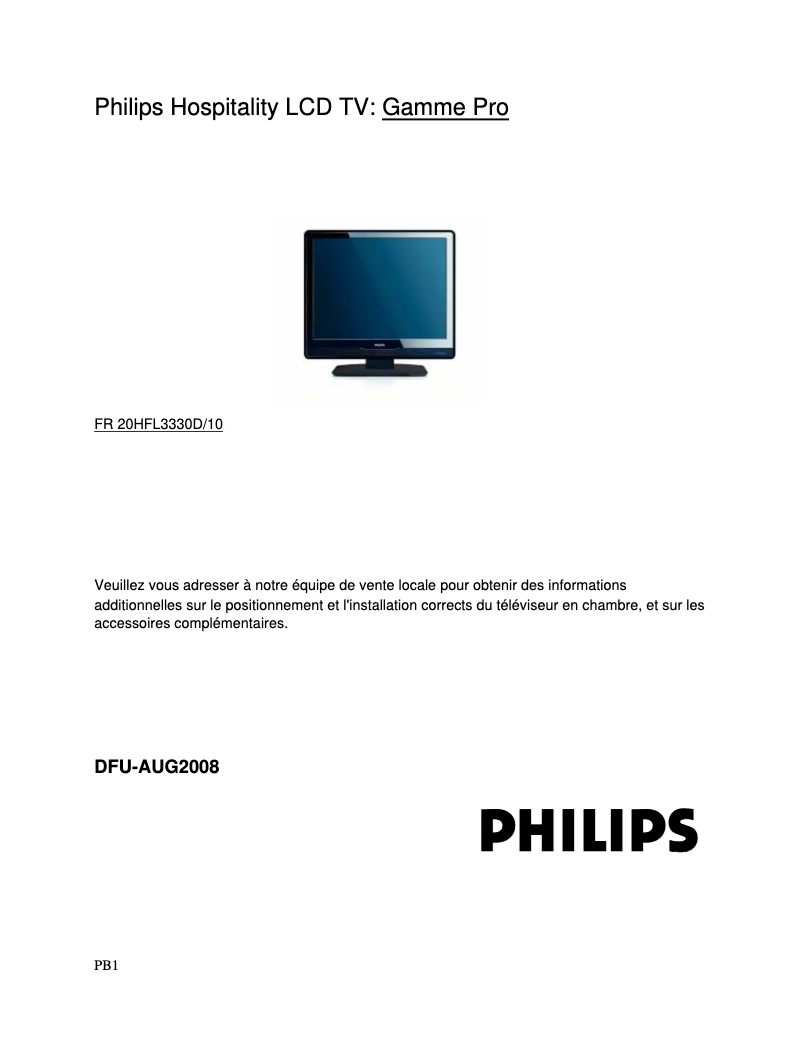 Page 1 de la notice Manuel utilisateur Philips 20HFL3330D