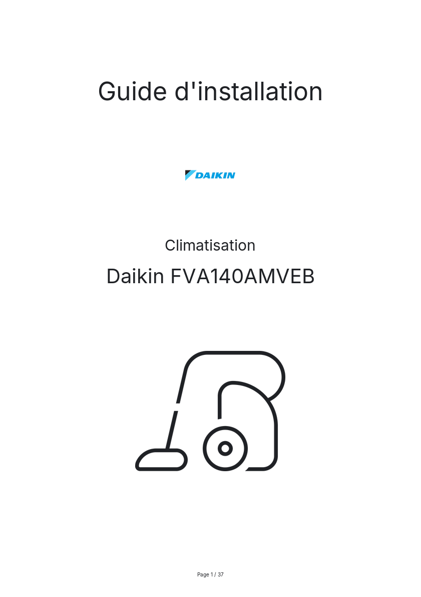 Page n°1 - Guide d'installation Daikin FVA140AMVEB