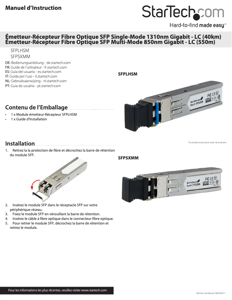 Page 1 de la notice Manuel utilisateur StarTech.com SFPLHSM