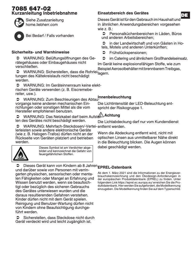 Page 1 de la notice Manuel utilisateur Liebherr Ksl 7C1