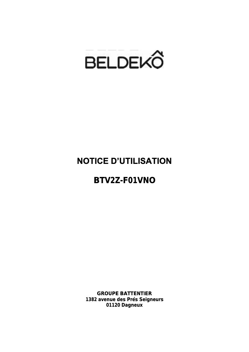 Page n°1 - Manuel utilisateur Beldeko BTV2Z-F01VNO