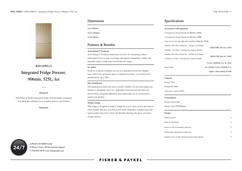 Page n°1 - Fiche technique Fisher & Paykel RD9120WL