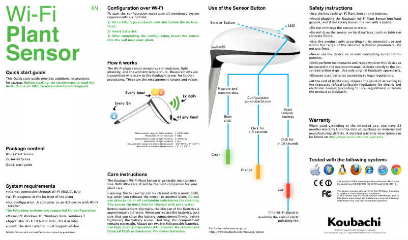 Page 1 de la notice Manuel utilisateur Koubachi Wifi Plant Sensor