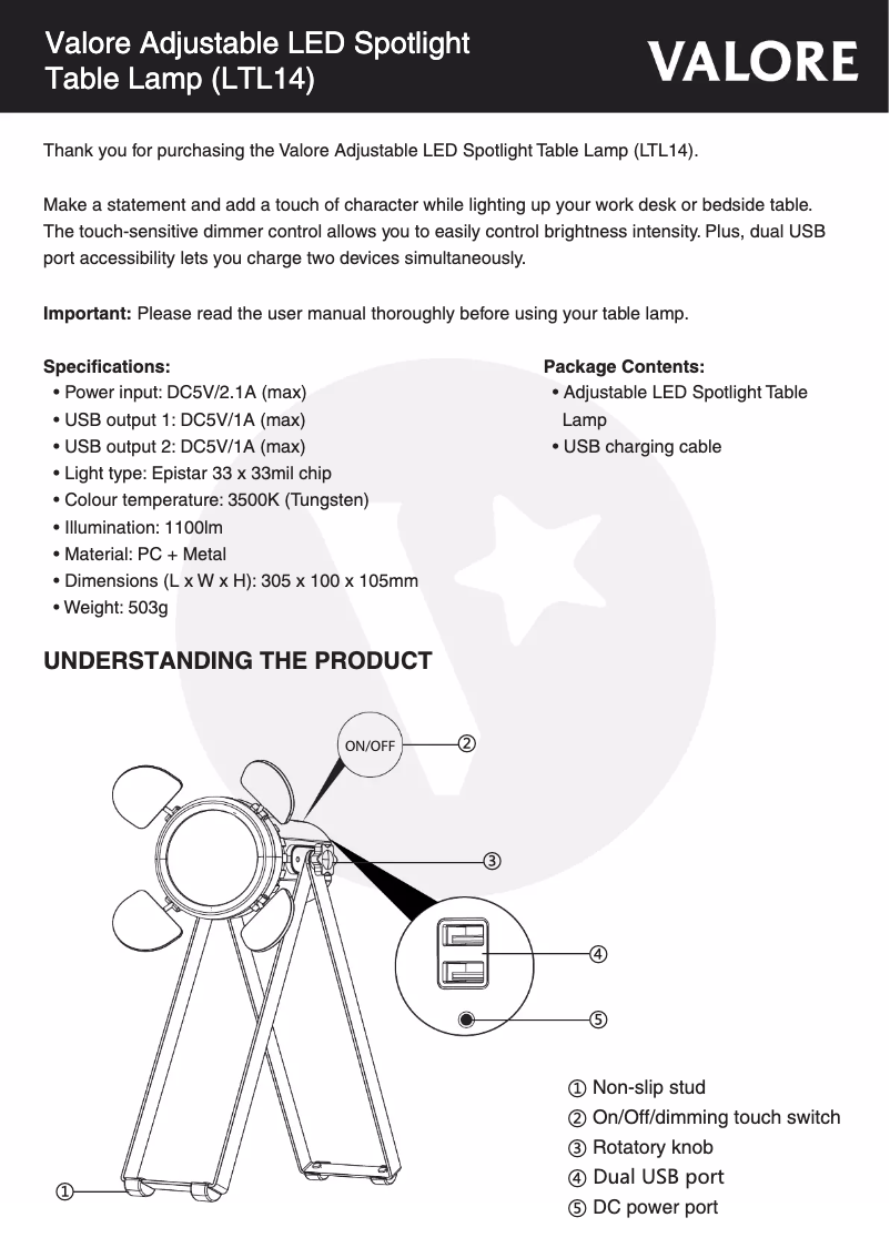 Page 1 de la notice Manuel utilisateur Valore LTL14