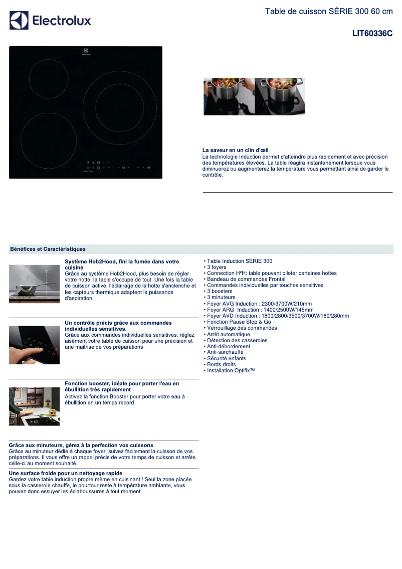Page 1 de la notice Fiche technique Electrolux LIT60336C