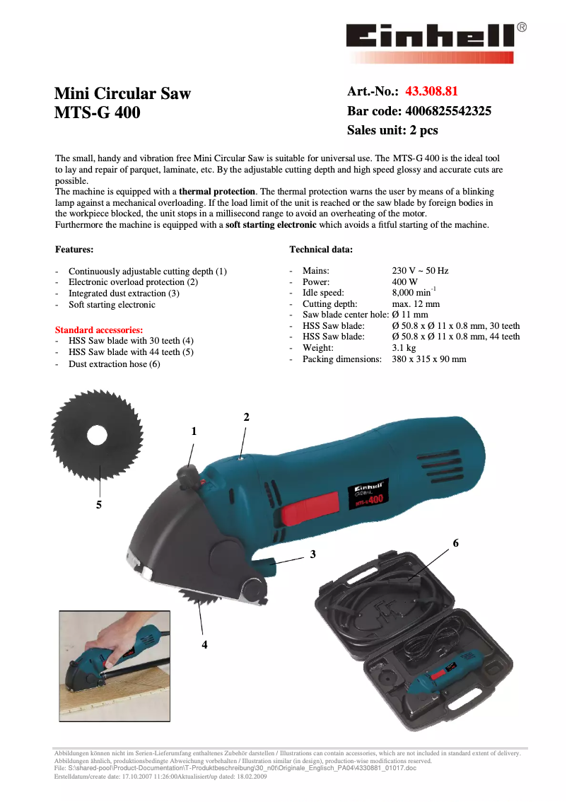 Page 1 de la notice Manuel utilisateur Global MTS-G 400