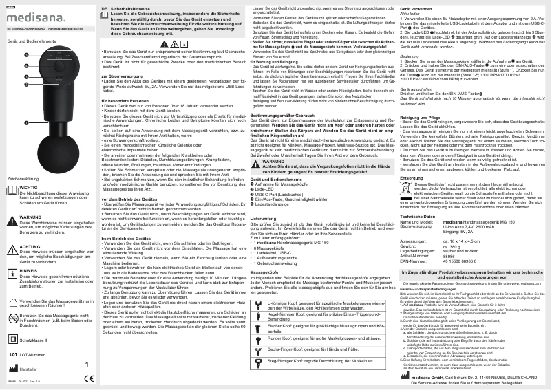 Page 1 de la notice Manuel utilisateur Medisana MG 150