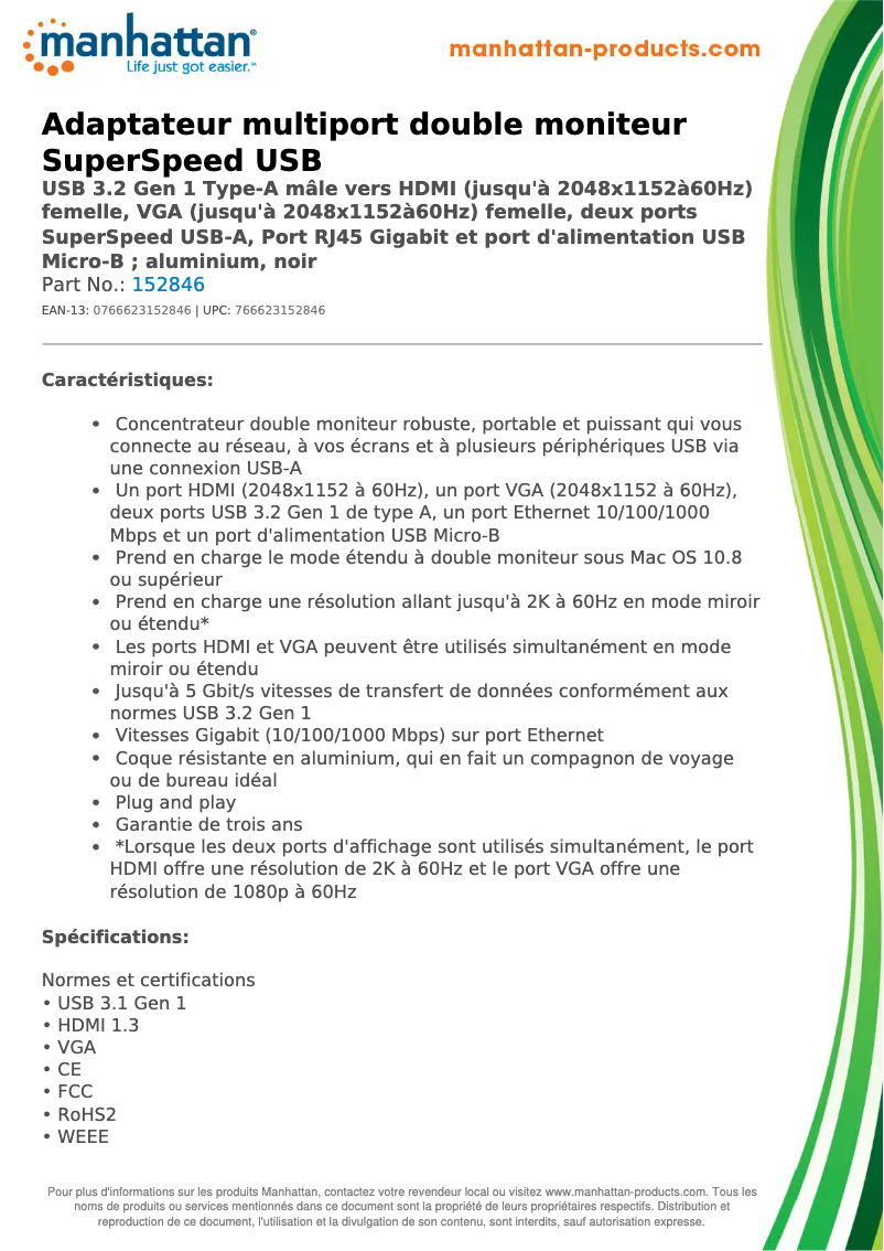 Page 1 de la notice Manuel utilisateur Manhattan 152846