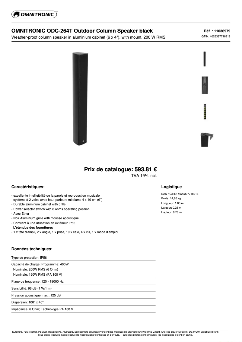 Page n°1 - Fiche technique Omnitronic ODC-264T
