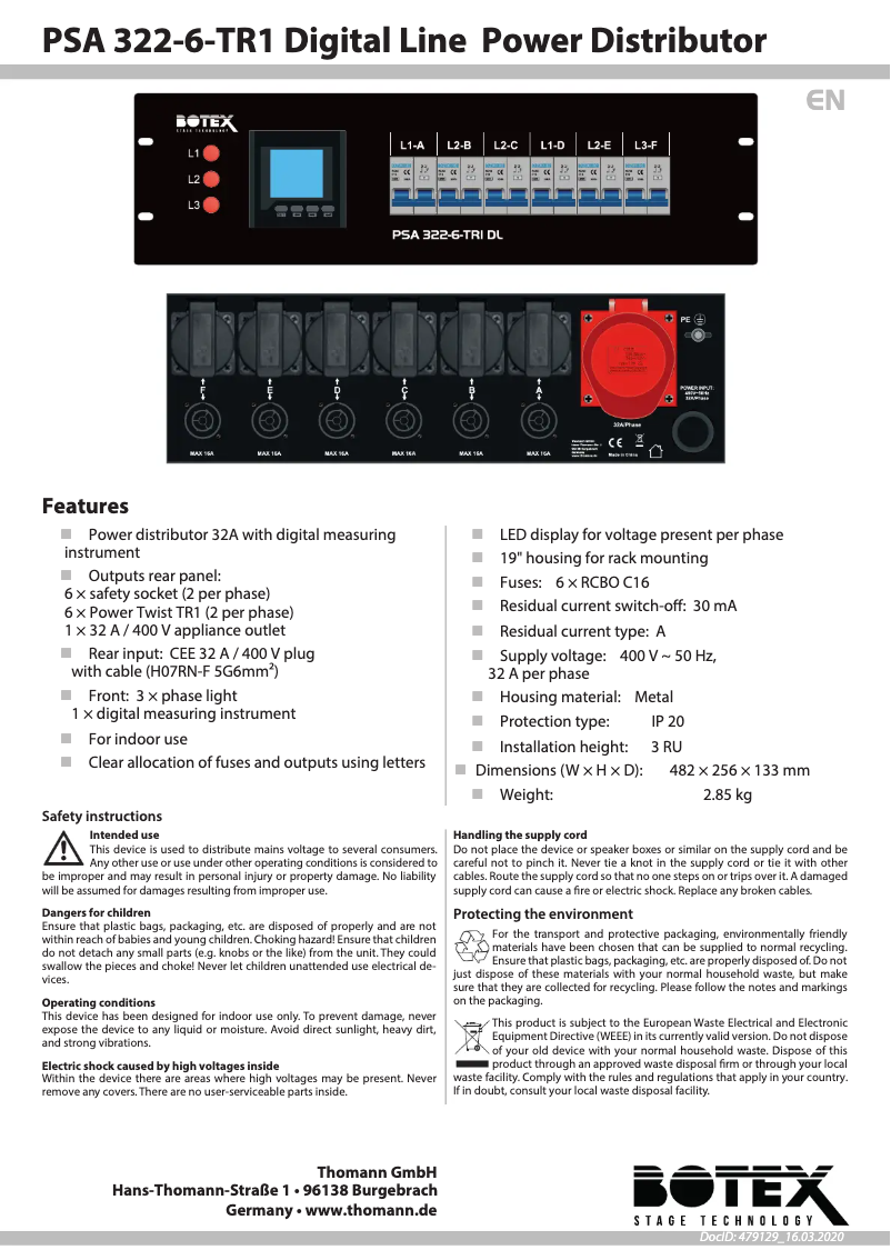 Page n°1 - Manuel utilisateur Botex PSA 322-6-TR1