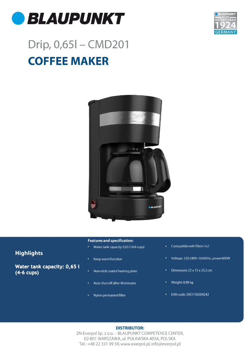 Page n°1 - Fiche technique Blaupunkt CMD201