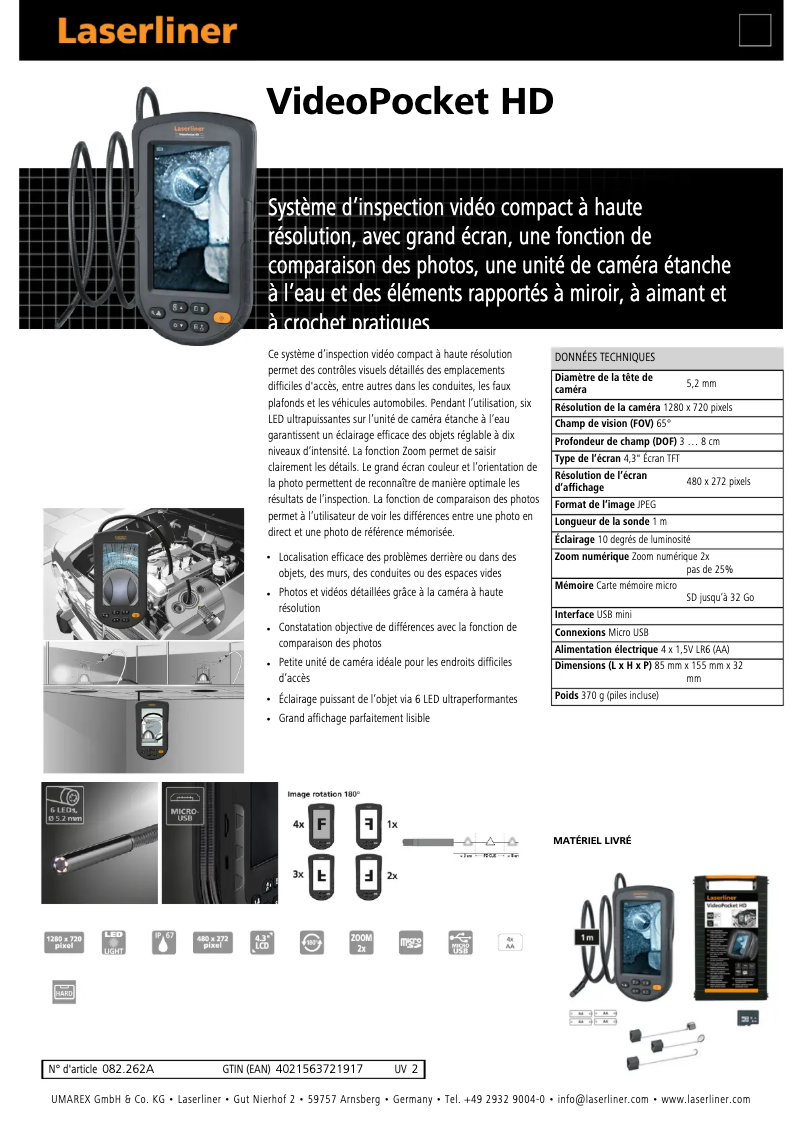 Page n°1 - Fiche technique Laserliner VideoPocket HD