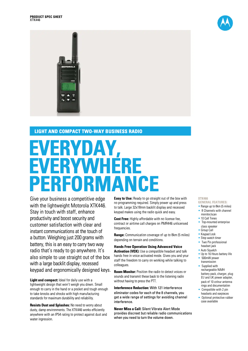 Page n°1 - Manuel utilisateur Motorola XTK446