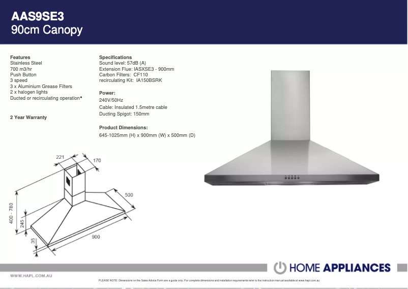 Page 1 de la notice Manuel utilisateur Euromaid AAS9SE3