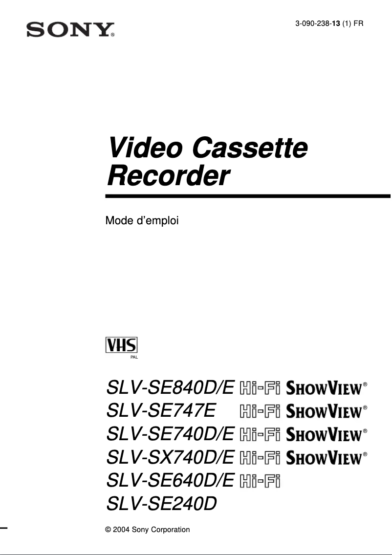 Page 1 de la notice Manuel utilisateur Sony SLV-SE640E