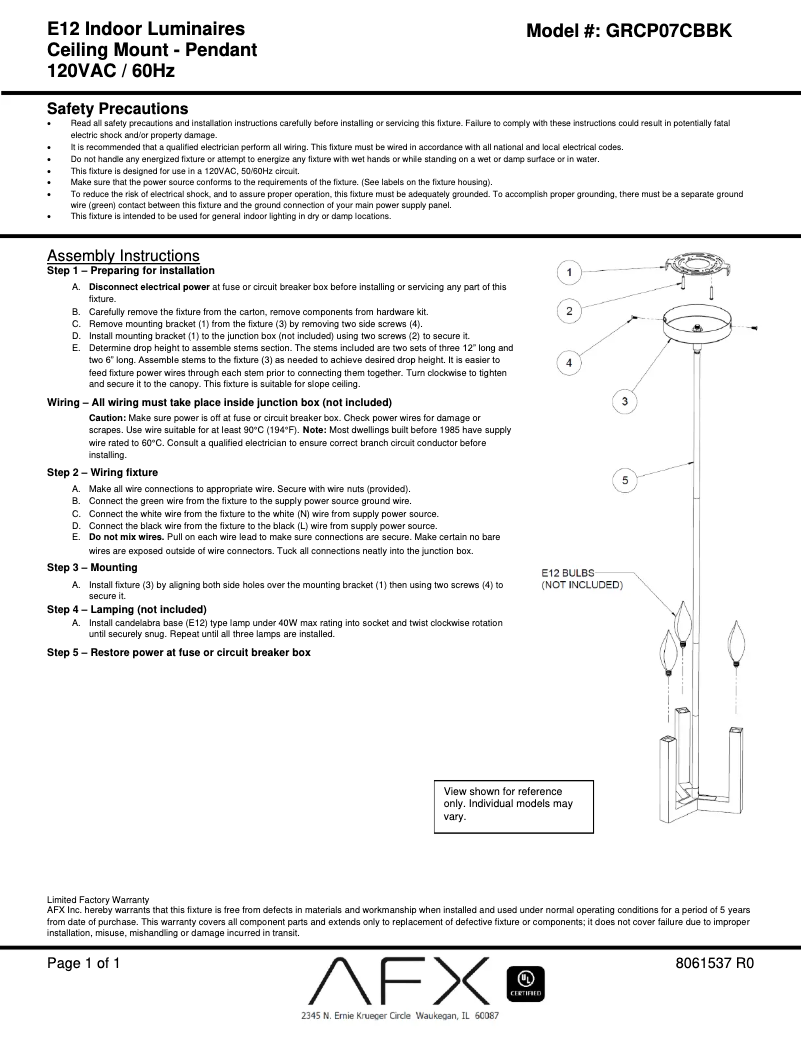 Page n°1 - Manuel utilisateur AFX Grace GRCP07CBBK