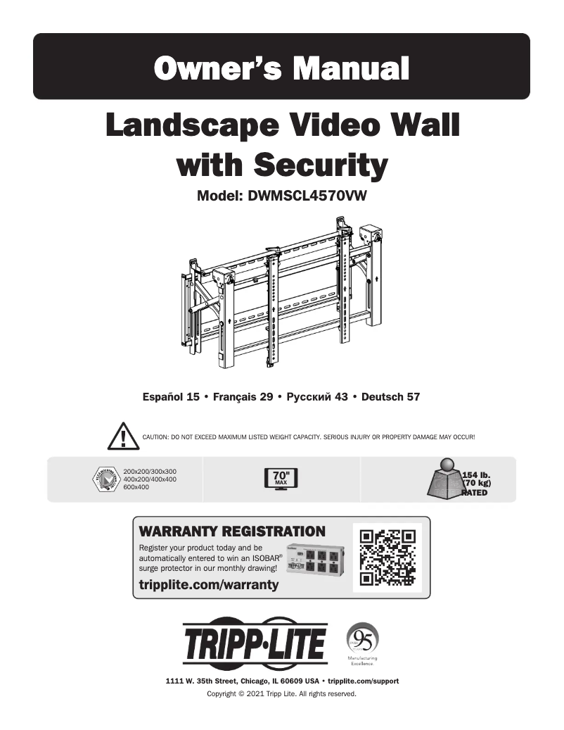 Page n°1 - Manuel utilisateur Tripp Lite DWMSCL4570VW
