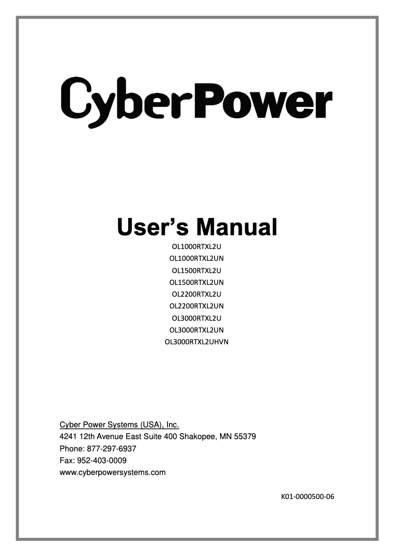 Page n°1 - Informations de garantie CyberPower Smart App OL3000RTXL2U