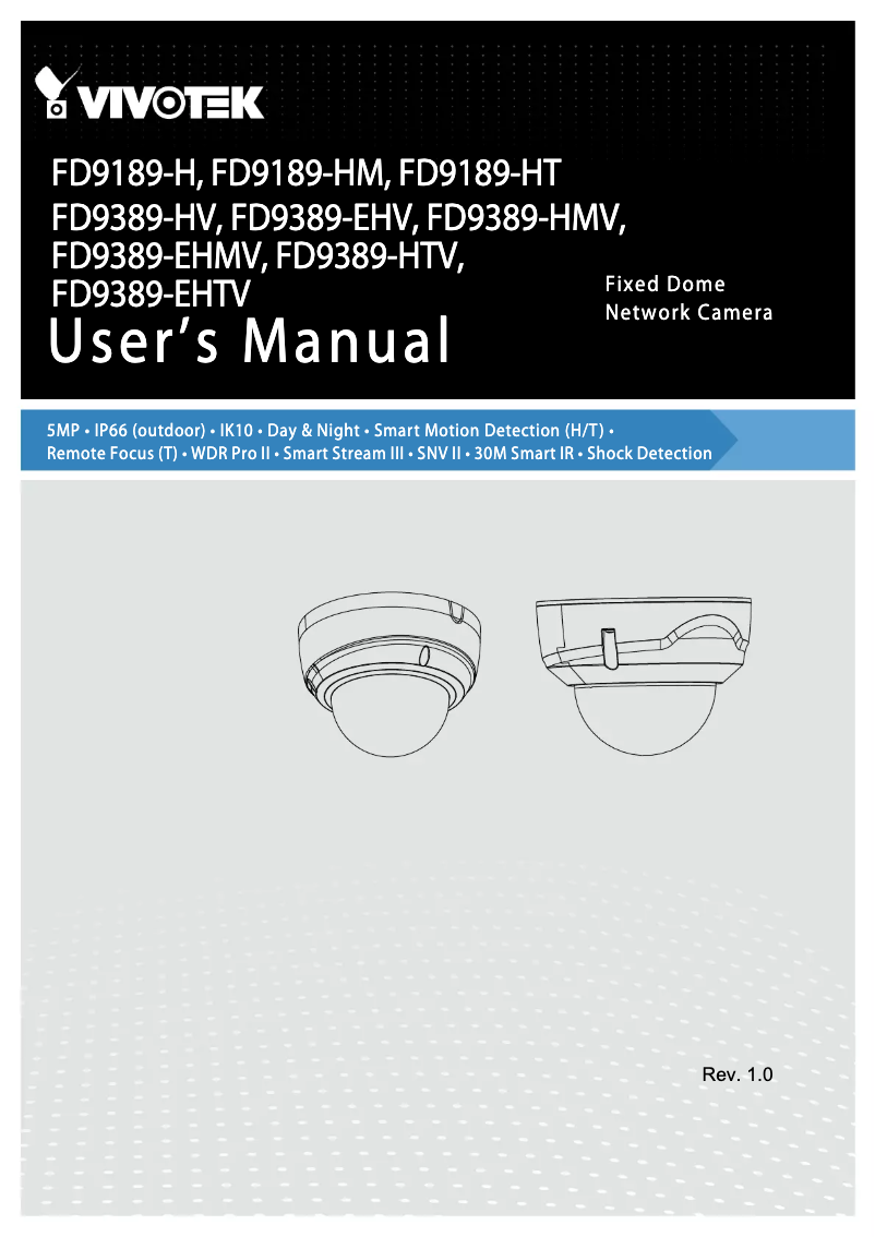 Page 1 de la notice Manuel utilisateur Vivotek Speed Dome FD9189-H