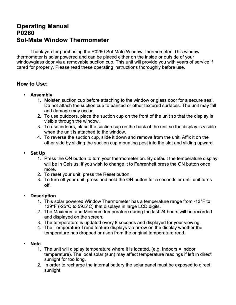 Page 1 de la notice Manuel utilisateur P3 International P0260