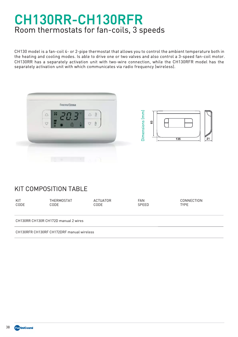 Page 1 de la notice Fiche technique Fantini Cosmi CH130RR