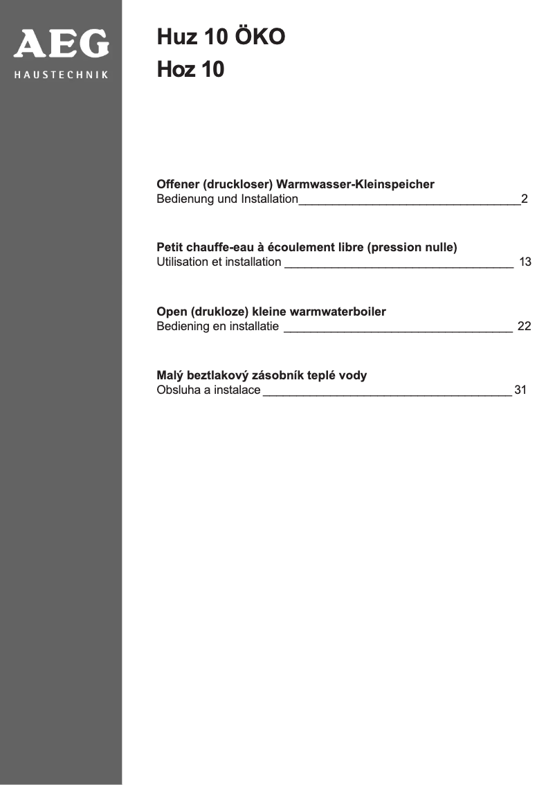 Image de la première page du manuel de l'appareil Huz 10 OKO