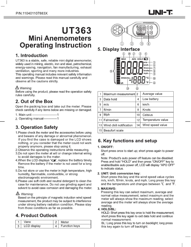 Page n°1 - Manuel utilisateur Uni-T UT363