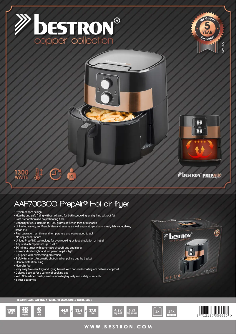 Page n°1 - Fiche technique Bestron AAF7003CO