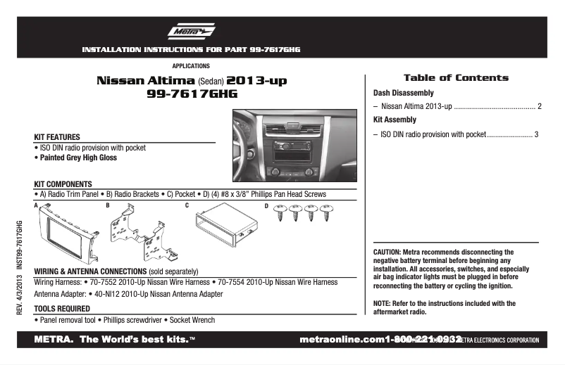 Page n°1 - Manuel utilisateur Metra 99-7617GHG