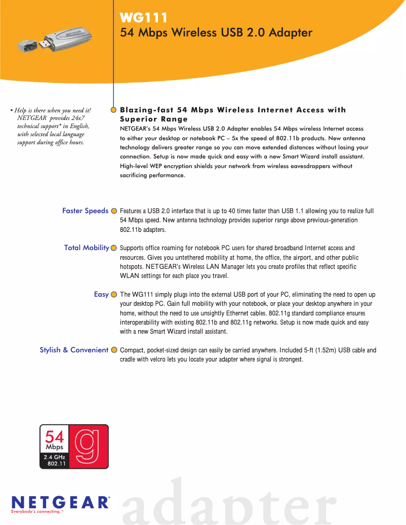 Page 1 de la notice Fiche technique Netgear WG111v2