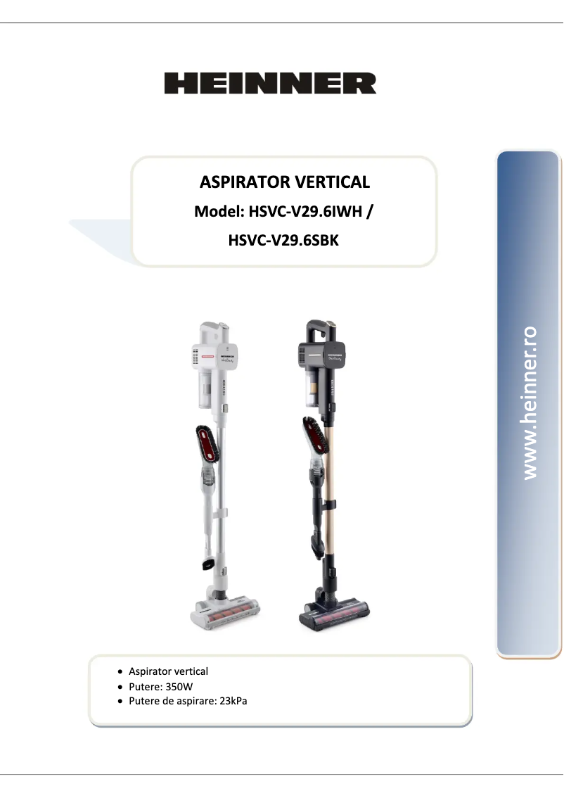 Page 1 de la notice Manuel utilisateur Heinner HSVC-V29.6SBK